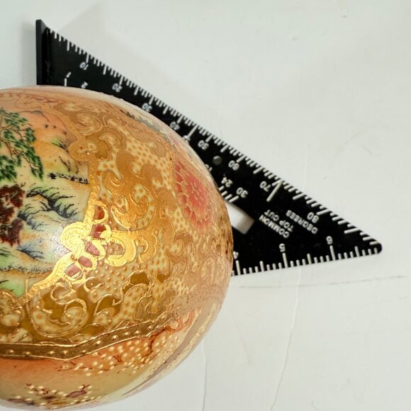 Japanese Satsuma Decorative Egg Gold Gilt Floral Landscape Glazed VTG Wooden Sta - Picture 9 of 12